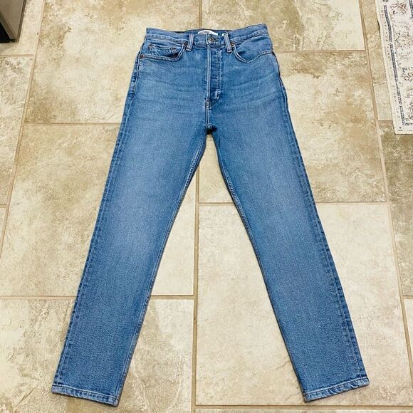 RE/DONE Stretch High Rise Straight Leg Jeans 27x28 Mid 90s Wash USA - Picture 13 of 14